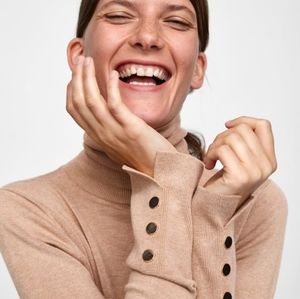 Zara long sleeved tan turtleneck sweater